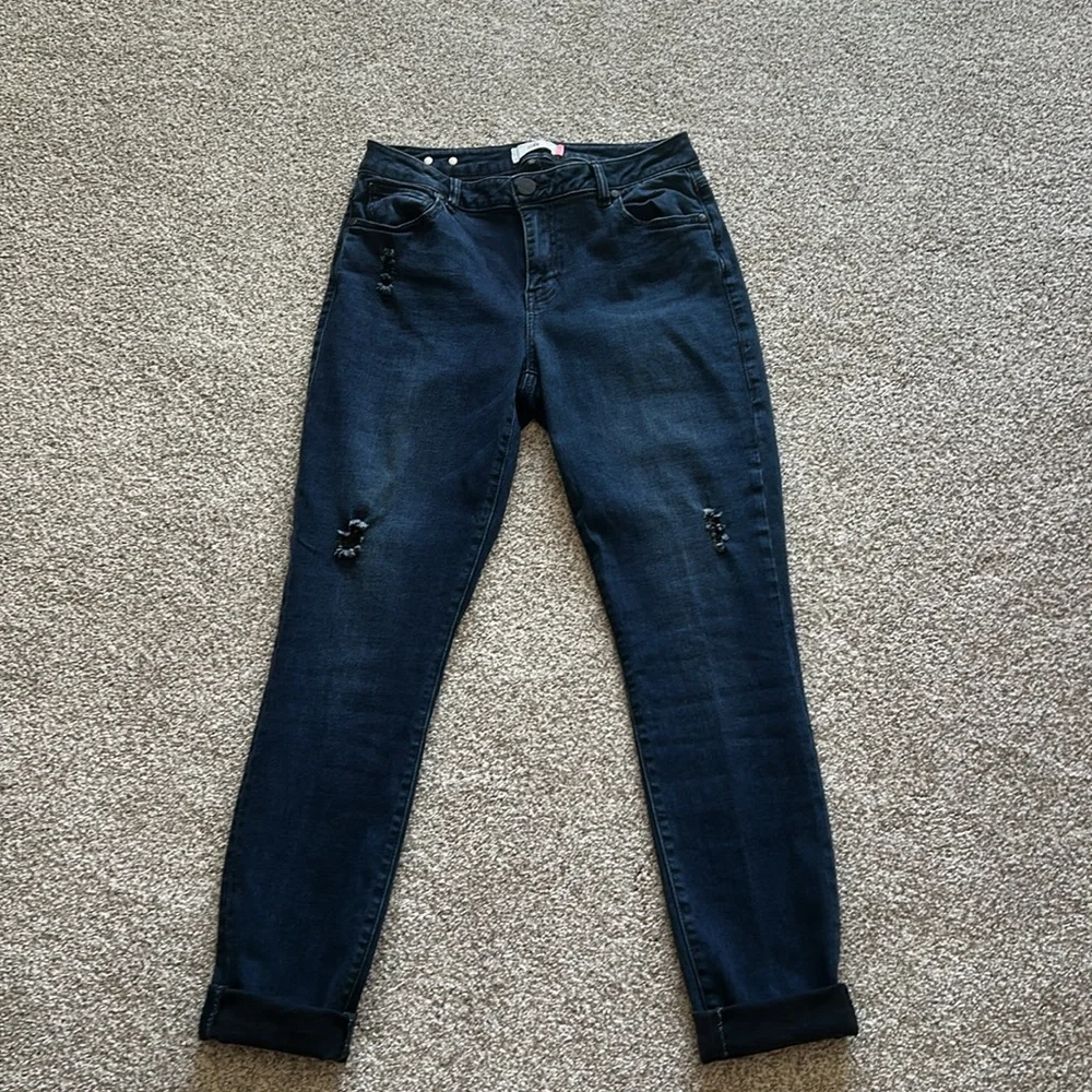 CABI CAbi Dusk Destructed Vintage Curvy Skinny Size 10 Dark Wash Denim EUC - Picture 4 of 11